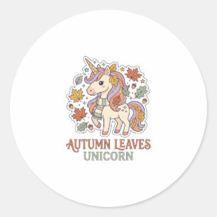 Adesivo Redondo Folhas de Outono Unicórnio Design Gráfico Merch Un