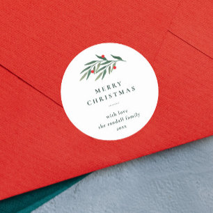 Adesivo Redondo Folhas de Verdura de Natal Tipografia Minimalista
