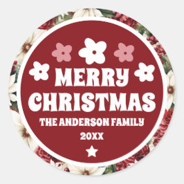 Adesivo Redondo Folhas de Vintage Rustic Christmas Flowers