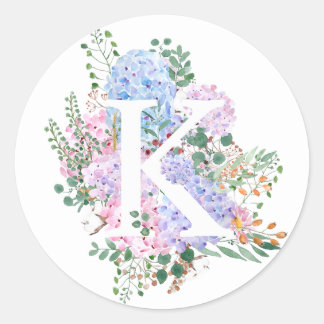 Adesivo Redondo Folhas do alfabeto botânico K hydrangea