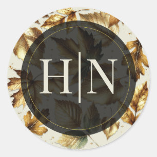 Adesivo Redondo Folhas Douradas Bege Creme Amendoado Preto Casamen