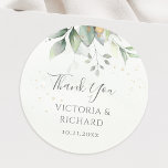 Adesivo Redondo Folhas Douradas de Eucalipto Verde no Obrigado do<br><div class="desc">Adesivos de agradecimento de casamento bonitos com eucalipto aquarela e folhas douradas.</div>