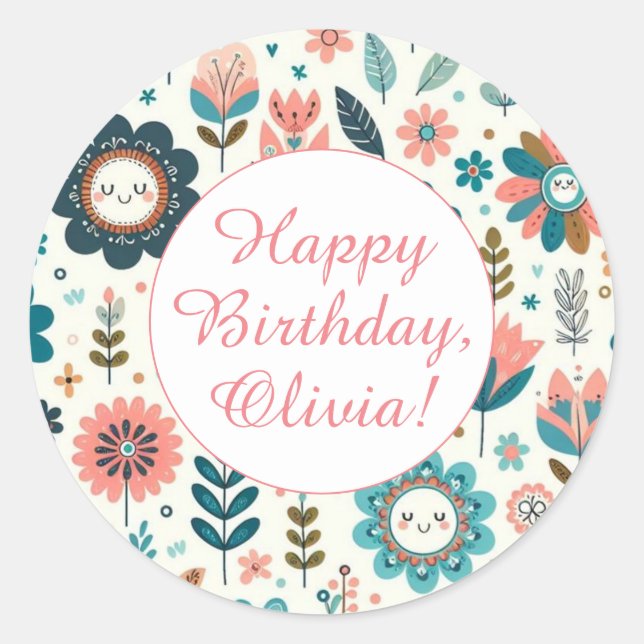 Adesivo Redondo Folhas e Festas de aniversário de Garotas Bonitas (Frente)