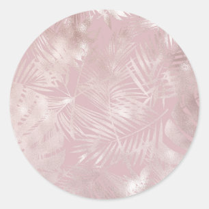 Adesivo Redondo Folhas Elegantes Tropicais Rosa Metálico Chic