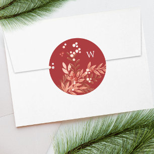Adesivo Redondo Folhas Festivas Florais Natal Tradicional Vermelho