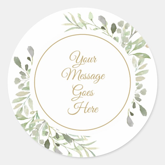 Adesivo Redondo Folhas Macias em Aquarela (Frente)