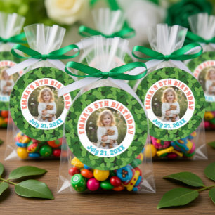 Adesivo Redondo Folhas Personalizadas & Aniversário de Foto
