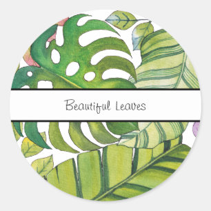 Adesivo Redondo Folhas Tropicais Bonitas Em Aquarela