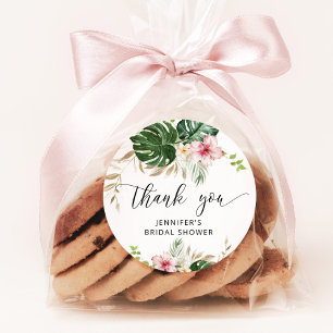 Adesivo Redondo Folhas tropicais, chá de noiva monstera