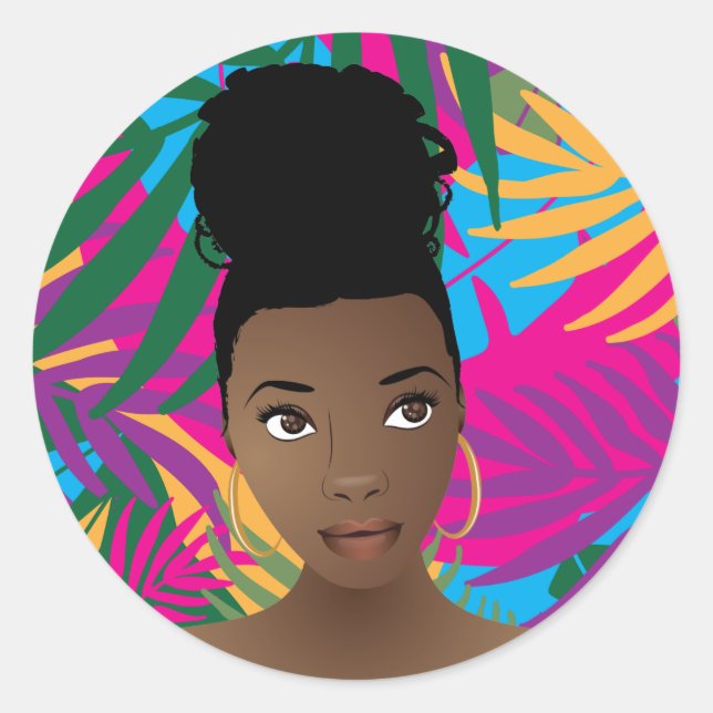 Adesivo Redondo Folhas Tropicais Coloridas | Beleza natural (Frente)