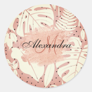 Adesivo Redondo Folhas tropicais cor-de-rosa