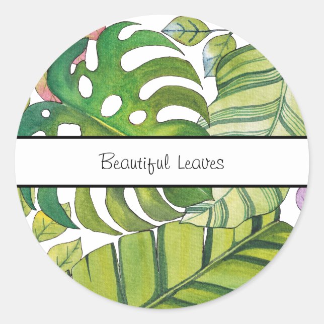 Adesivo Redondo Folhas Tropicais Cujas Cores De Água (Frente)