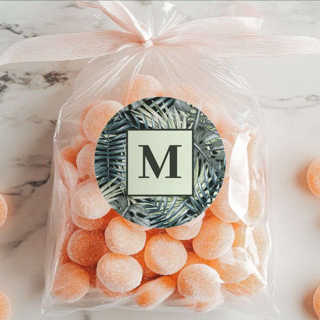 Adesivo Redondo Folhas tropicais de cor aquosa verde (Criador carregado)