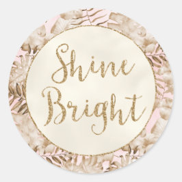 Adesivo Redondo Folhas Tropicais De Creme Blush Dourado Brilhante