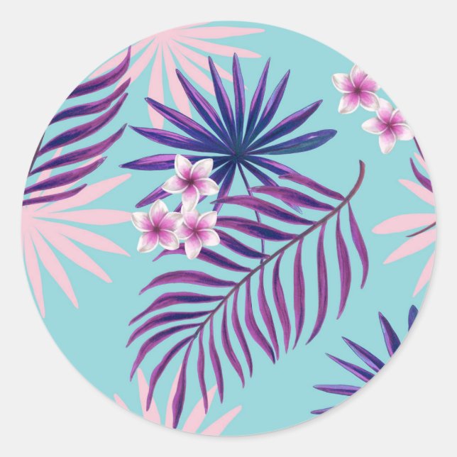 Adesivo Redondo Folhas tropicais e flores 2 (Frente)