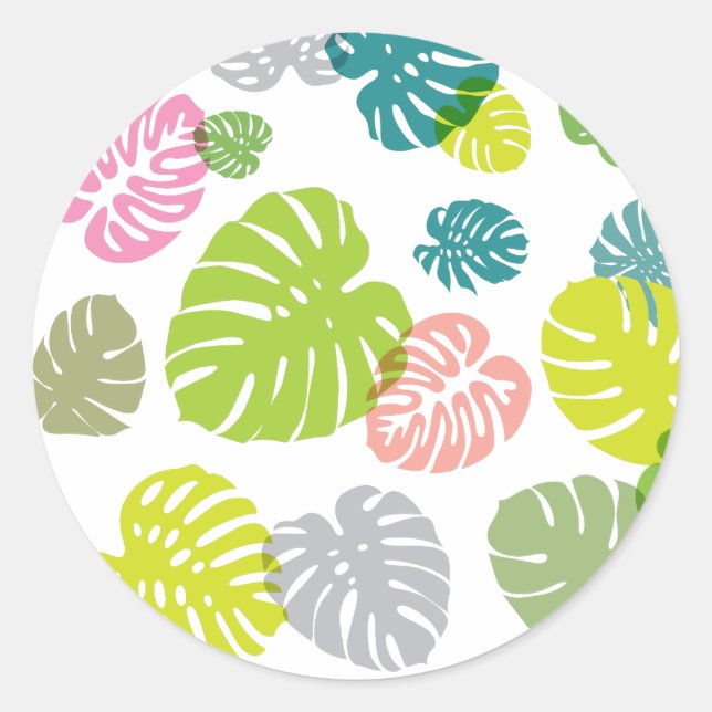 Adesivo Redondo Folhas tropicais multicolores (Frente)