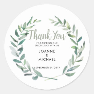 Adesivo Redondo Folhas verde-oliva da aguarela que Wedding o