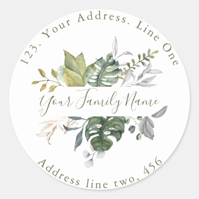 Adesivo Redondo Folhas verdes bonito Retornar Endereço Envelope Se (Frente)