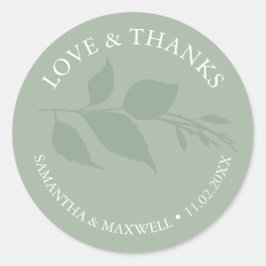 Adesivo Redondo Folhas Verdes Simples E Dusty Obrigado Casamento