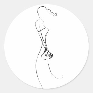 Adesivo Redondo Folhetos de Casamento de Clipart de Silhuette Noiv