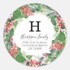 Adesivo Redondo Foliage de inverno Endereço de Natal Monograma