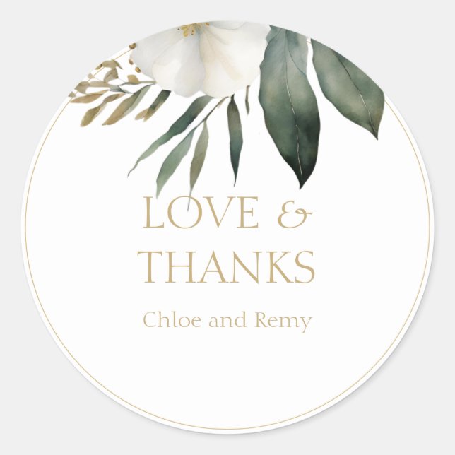 Adesivo Redondo Foliage Watercolor Casamento Obrigado Sticker (Frente)