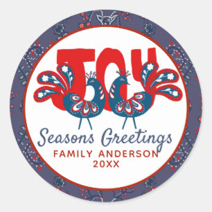 Adesivo Redondo Folk Art Christmas — Pássaro Vermelho Escandina