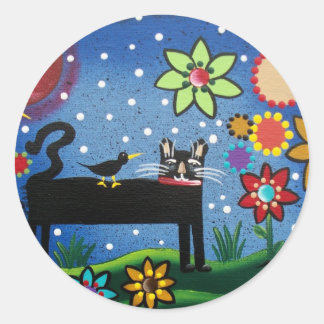 Adesivo Redondo Folk Art De Lori Everett Cat Com Atitude