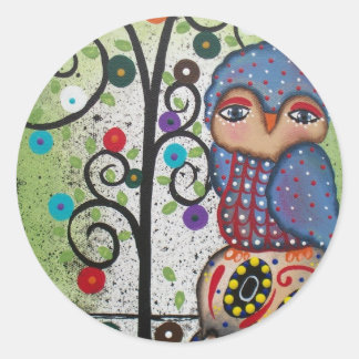 Adesivo Redondo Folk Art De Lori Everett OWL