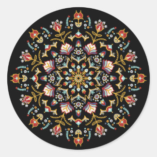 Adesivo Redondo Folk Art Floral Sticker