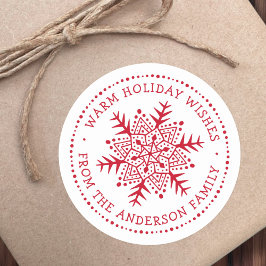 Adesivo Redondo Folk art snowflake quente inverno deseja vermelho 