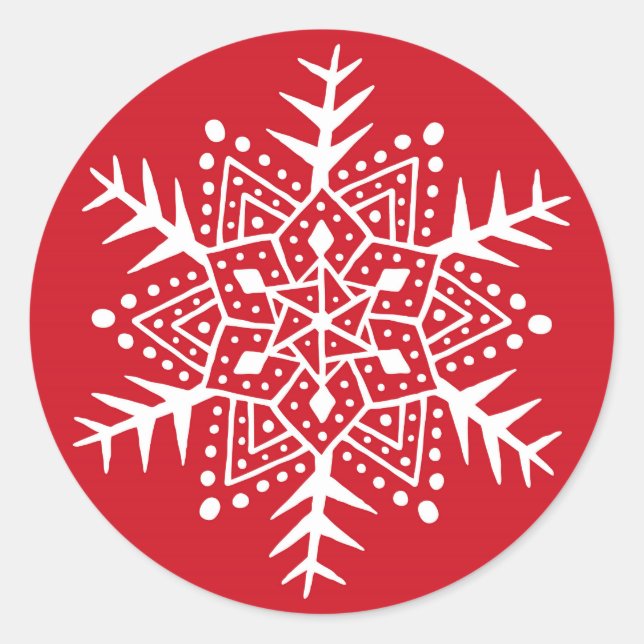 Adesivo Redondo Folk art snowflake — vinheta vermelha de Natal (Frente)
