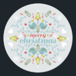 Adesivo Redondo Folk Christmas Cheer<br><div class="desc">O design do estilo popular escandinavo apresenta um design alegre e colorido.</div>