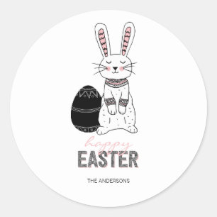 Adesivo Redondo Folk Easter Bunny Rabbit Sticker