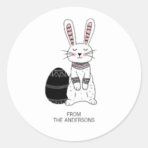 Adesivo Redondo Folk Easter Bunny Rabbit Sticker