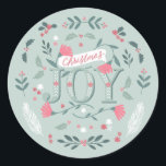 Adesivo Redondo Folksy Christmas Joy Floral & Berries<br><div class="desc">Design de alegria ilustrada</div>