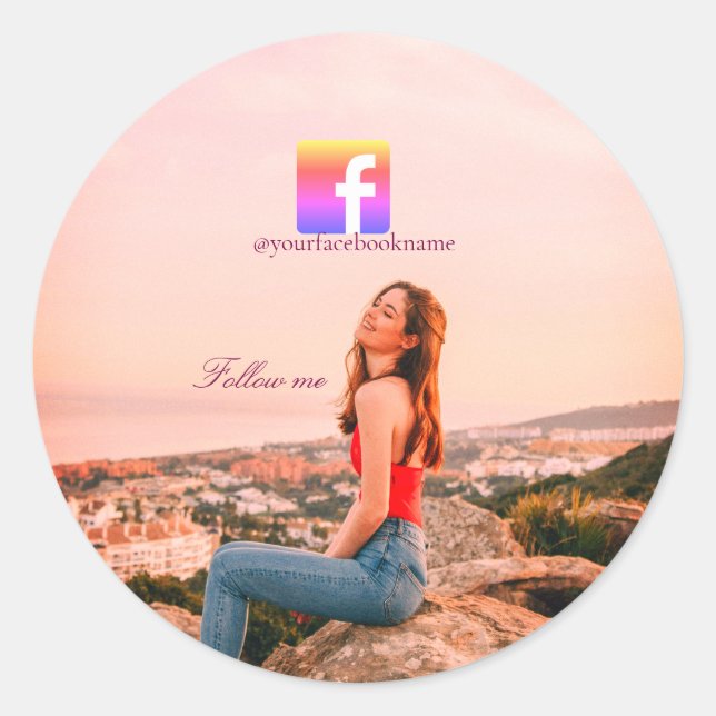 Adesivo Redondo follow us facebook username social media photo  (Frente)