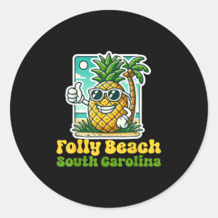 Adesivo Redondo Folly Beach Carolina do Sul Sc Abacaxi Fofo Polega