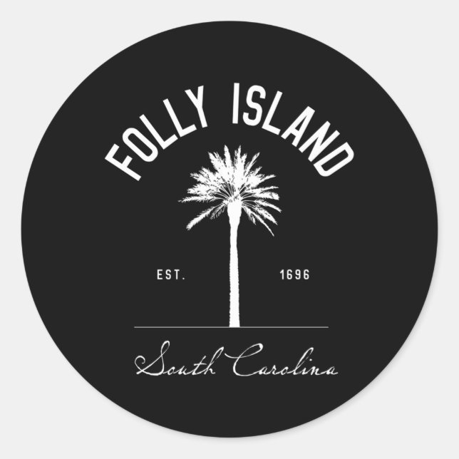 Adesivo Redondo Folly Beach Sc Park Palm Tree Folly Island (Frente)