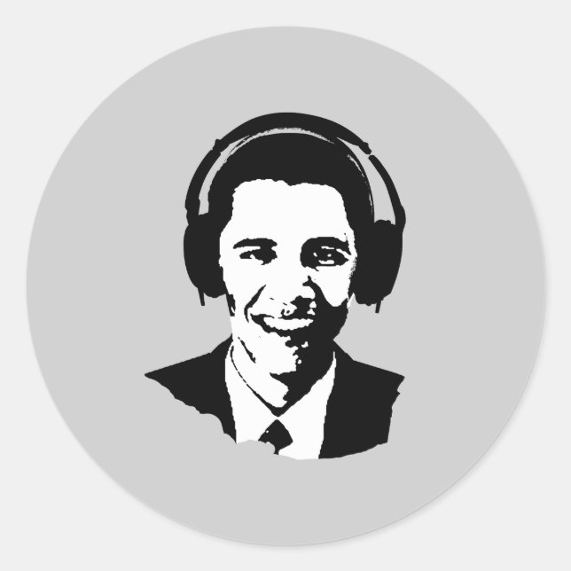 Adesivo Redondo Fones de ouvido Barack Obama (Frente)