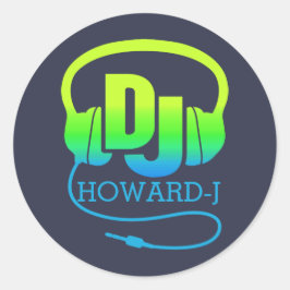 Adesivo Redondo Fones de ouvido DJ azul verde adicione seu próprio