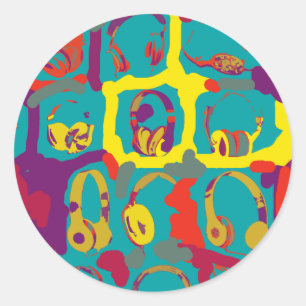Adesivo Redondo fones de ouvido dj de pop de cores