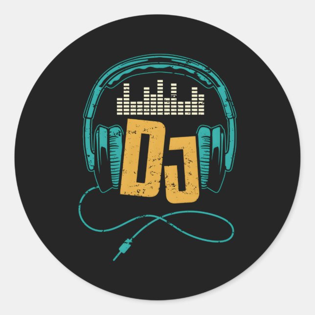Adesivo Redondo Fones de ouvido Dj Disk Jockey Music Player Pai S (Frente)