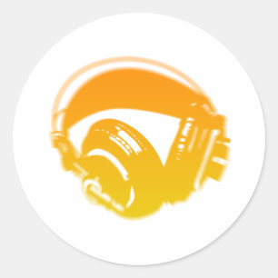 Adesivo Redondo Fones de ouvido do DJ - disco-jóquei DJing da
