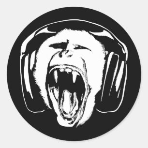 Adesivo Redondo Fones de ouvido Macaco Music Lover
