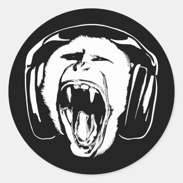 Adesivo Redondo Fones de ouvido Macaco Music Lover (Frente)