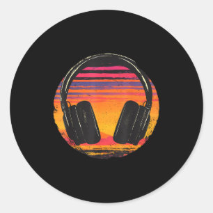 Adesivo Redondo Fones de Ouvido Música Dj Pôr do Sol Música Relaxa