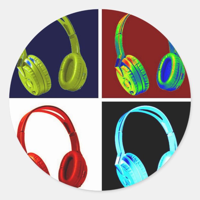 Adesivo Redondo Fones de ouvido Pop de arte (Frente)