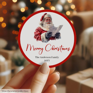 Adesivo Redondo Fonte de Script de Papai Noel Tendência Sticker de