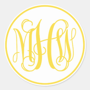 Adesivo Redondo Fonte DIY BG do Monograma do Script Vine Amarelo B